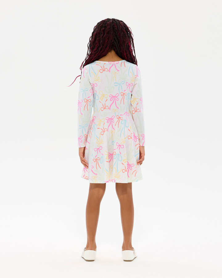 RIBBONS LONG SLEEVE WAISTED DRESS