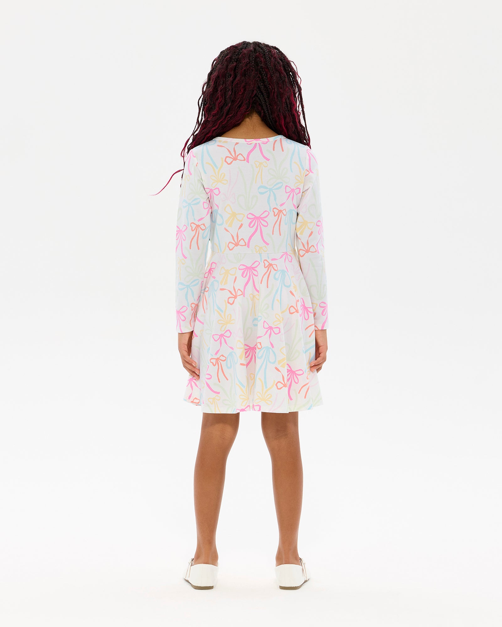 RIBBONS LONG SLEEVE WAISTED DRESS