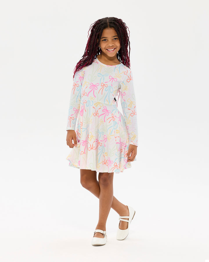 RIBBONS LONG SLEEVE WAISTED DRESS