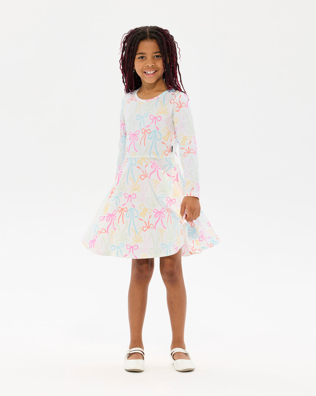 RIBBONS LONG SLEEVE WAISTED DRESS