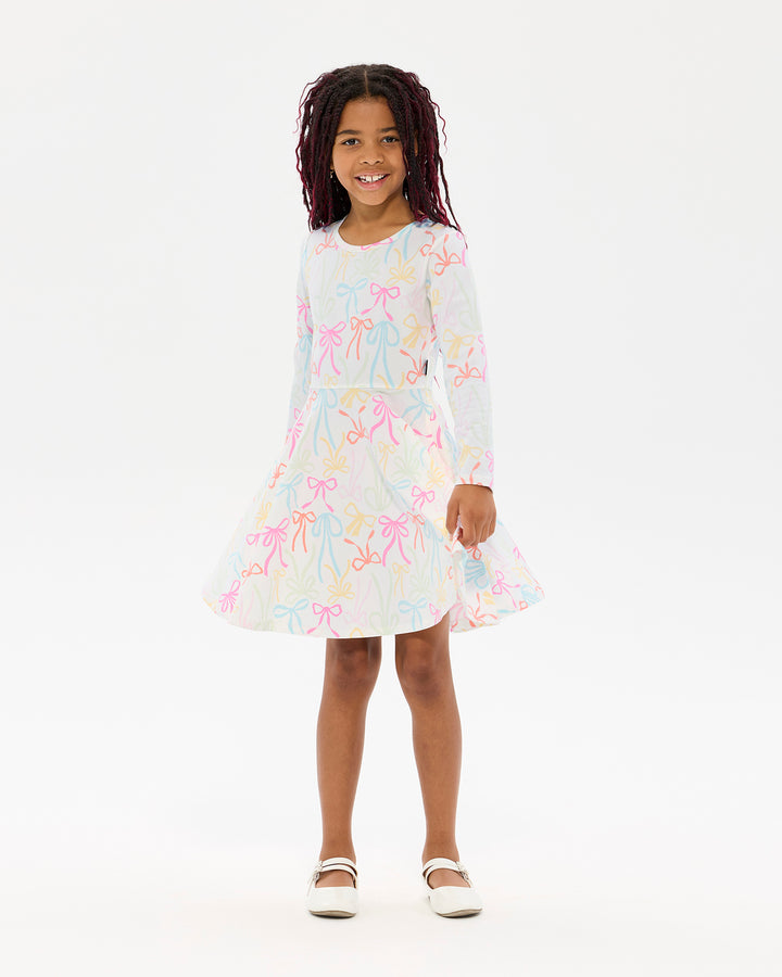 RIBBONS LONG SLEEVE WAISTED DRESS