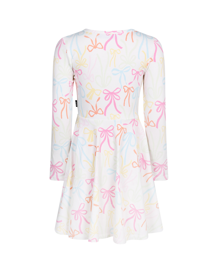 RIBBONS LONG SLEEVE WAISTED DRESS