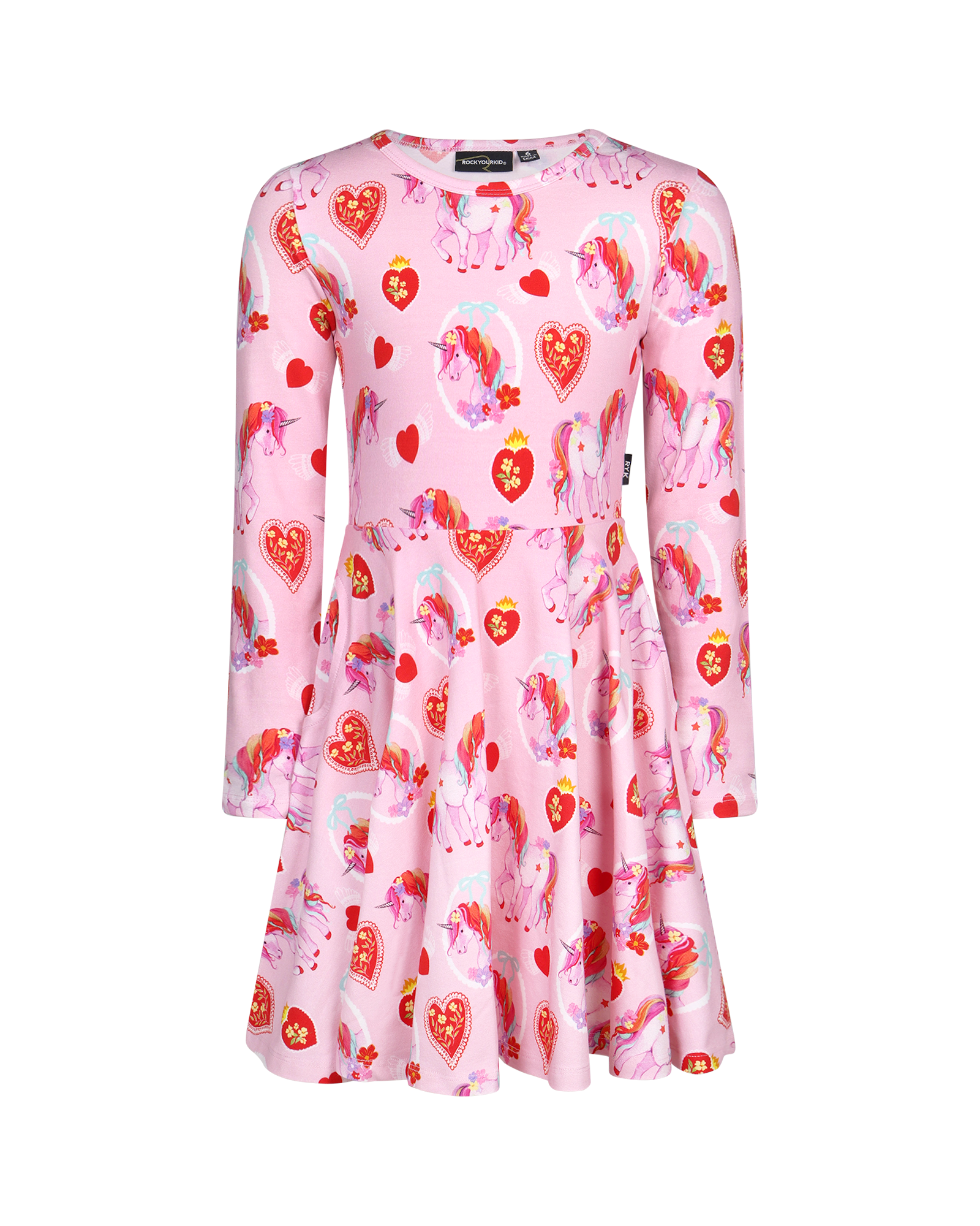UNICORN HEARTS LONG SLEEVE WAISTED DRESS | Rock Your Baby