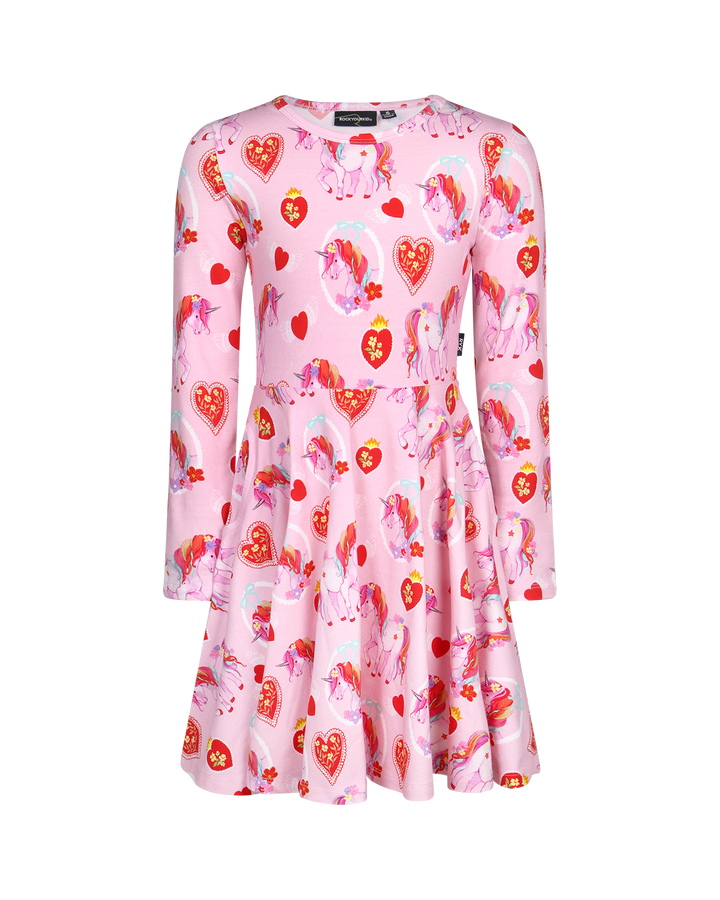 UNICORN HEARTS LONG SLEEVE WAISTED DRESS | Rock Your Baby