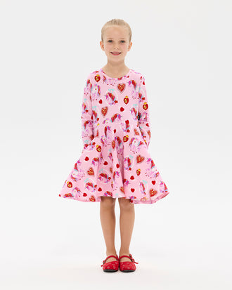 UNICORN HEARTS LONG SLEEVE WAISTED DRESS