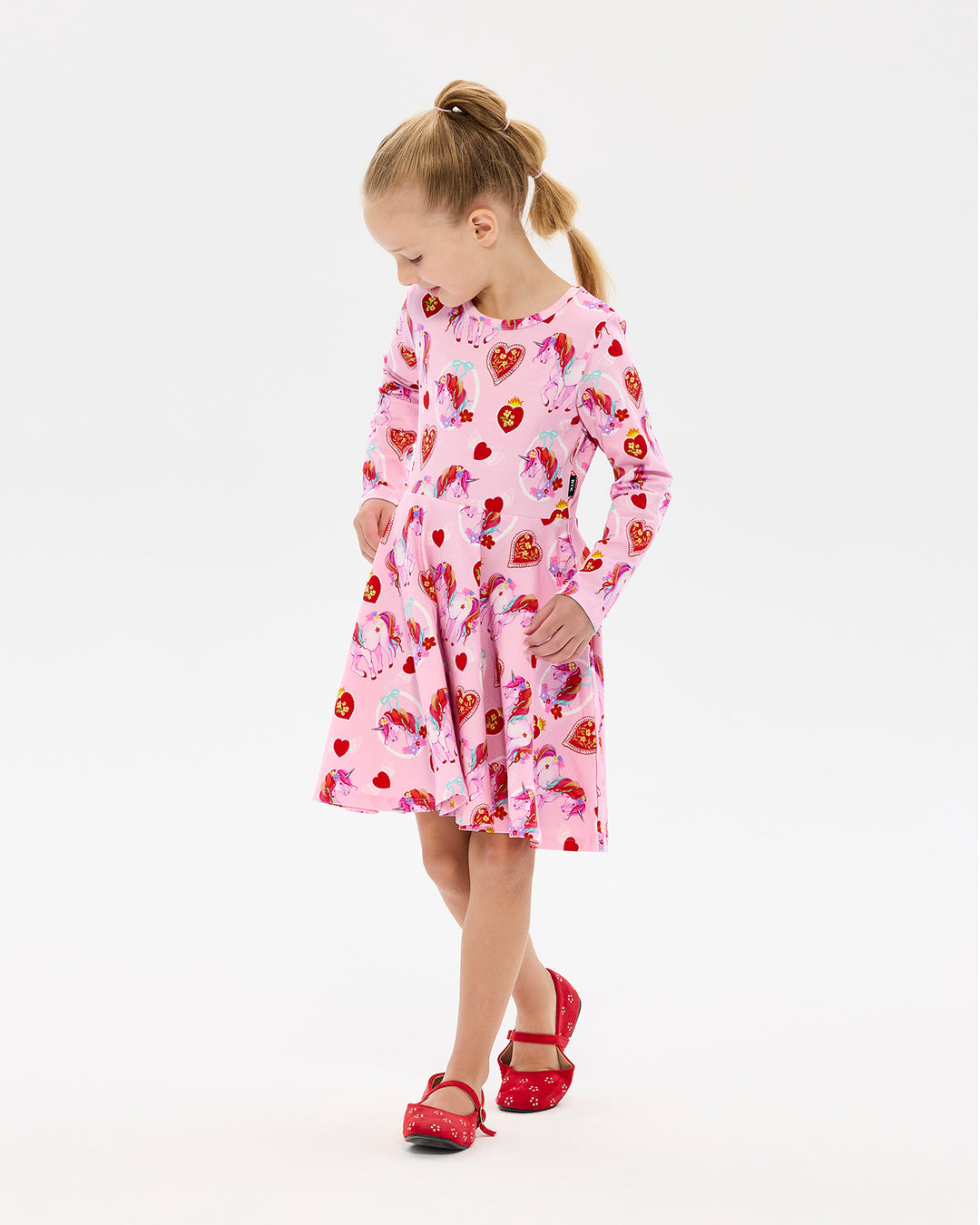 UNICORN HEARTS LONG SLEEVE WAISTED DRESS