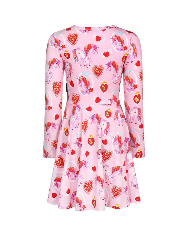 UNICORN HEARTS LONG SLEEVE WAISTED DRESS