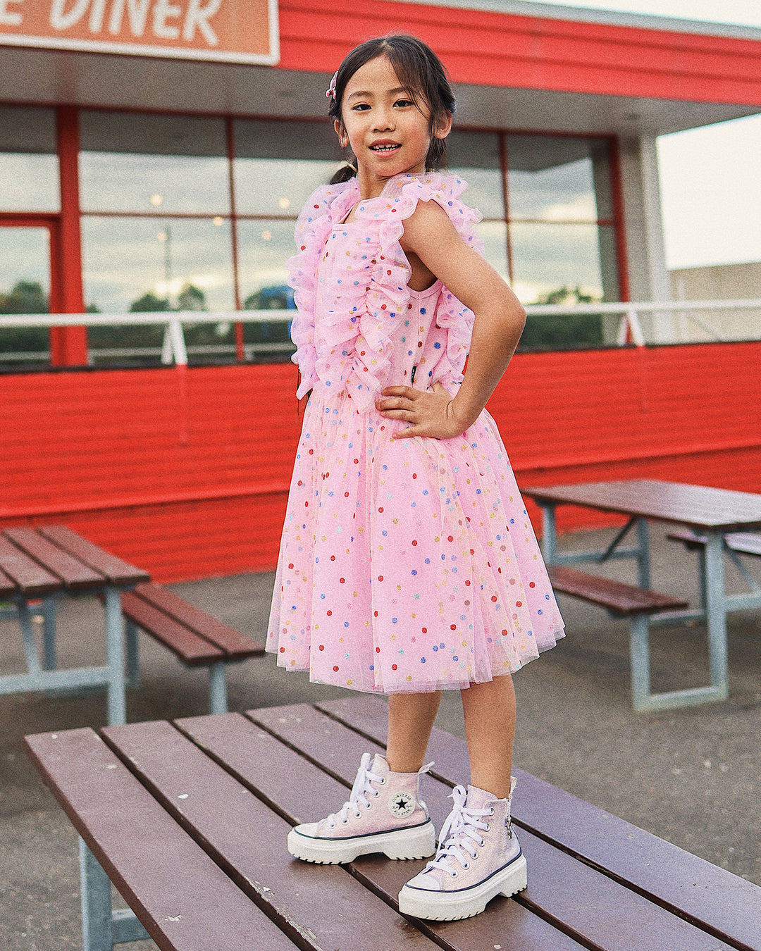 TULLE GLITTER SPOT SUZIE DRESS IN MULTI