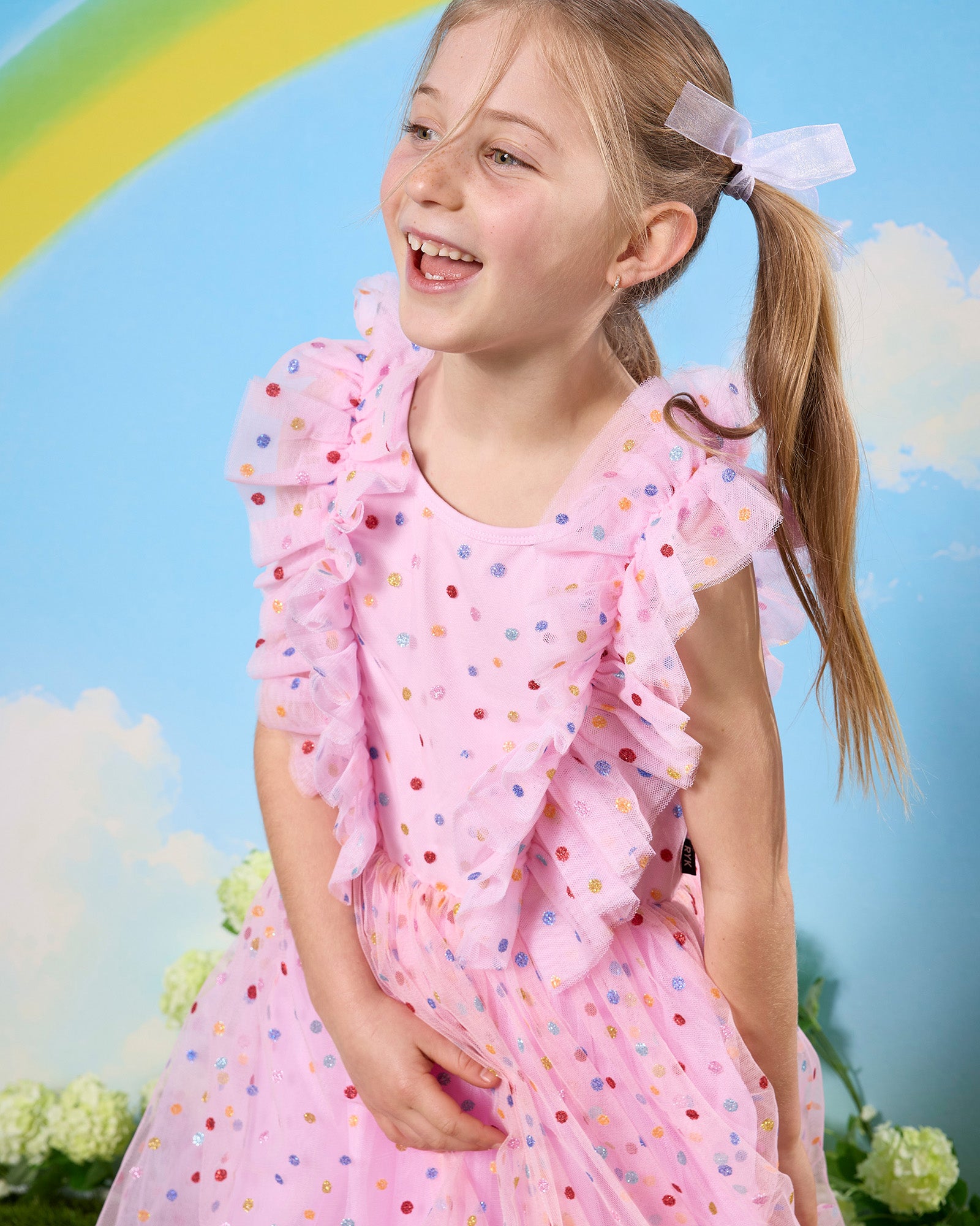 TULLE GLITTER SPOT SUZIE DRESS IN MULTI