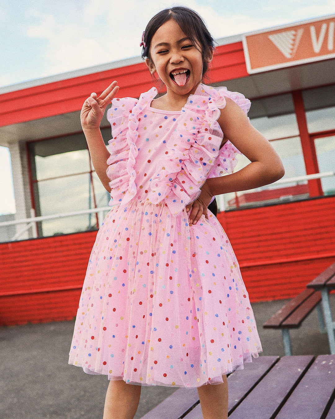 TULLE GLITTER SPOT SUZIE DRESS IN MULTI
