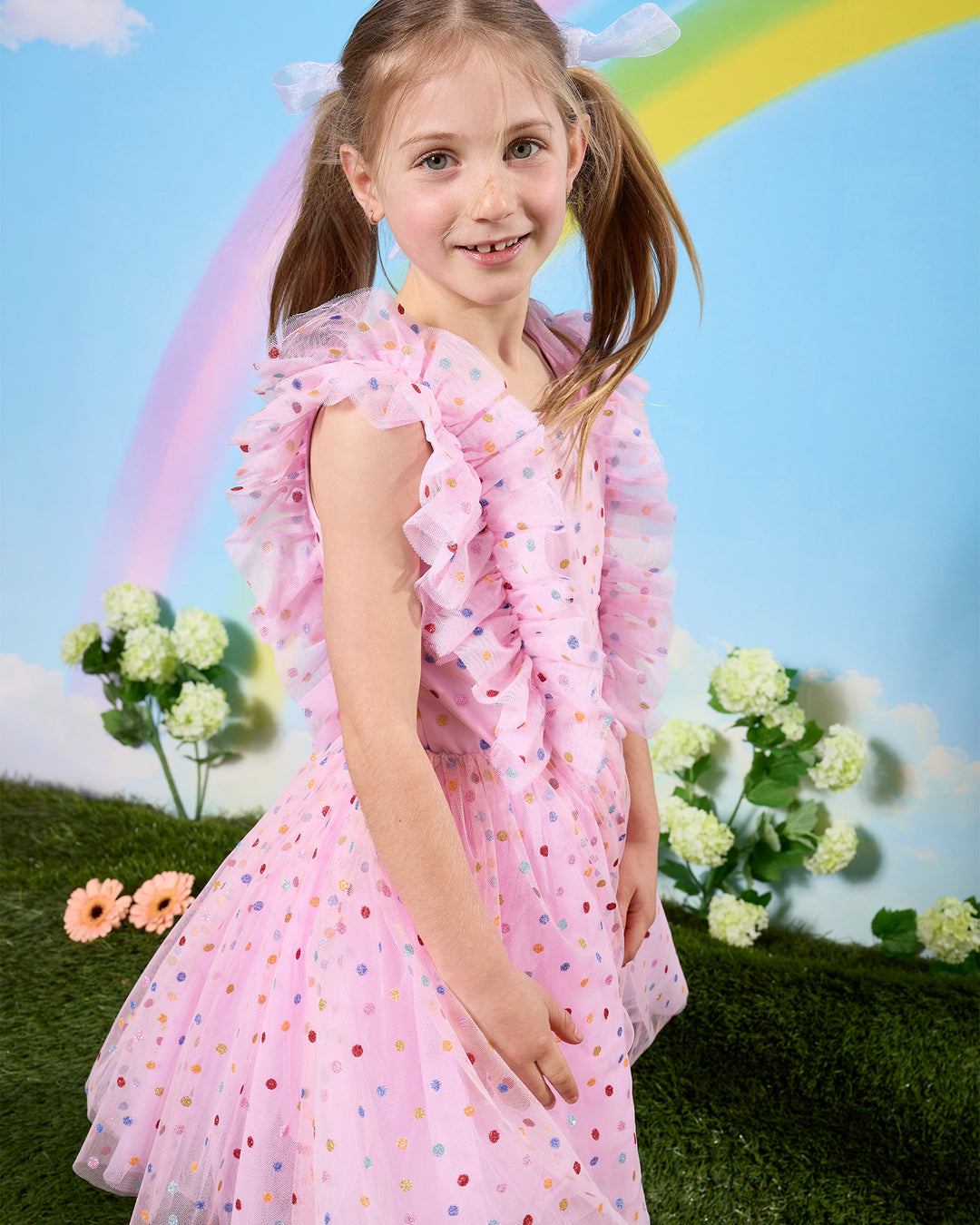 TULLE GLITTER SPOT SUZIE DRESS IN MULTI
