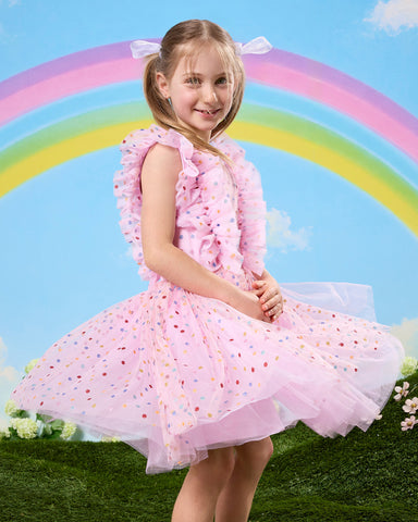 TULLE GLITTER SPOT SUZIE DRESS IN MULTI | Rock Your Baby