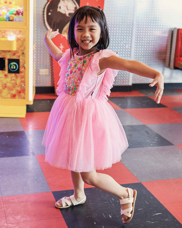 SEQUIN TULLE BELLAMY DRESS IN RAINBOW