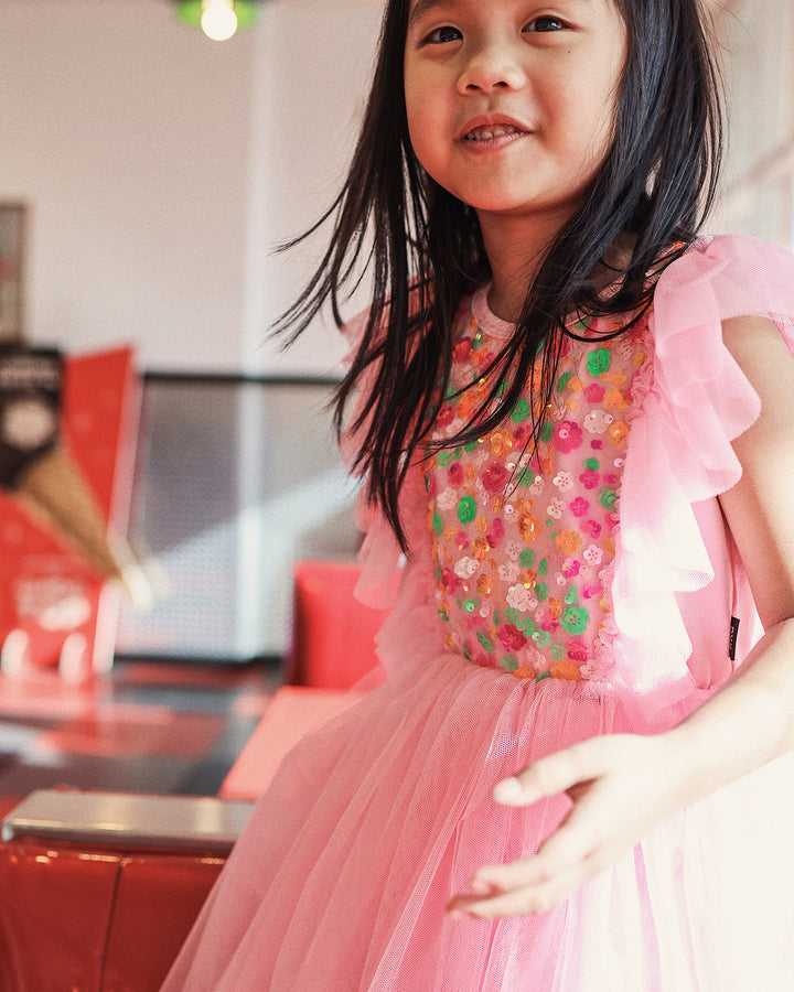 SEQUIN TULLE BELLAMY DRESS IN RAINBOW