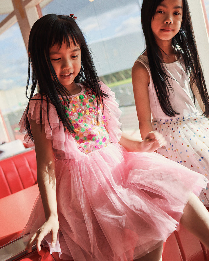 SEQUIN TULLE BELLAMY DRESS IN RAINBOW
