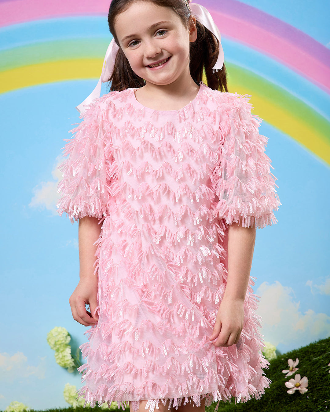 PUFF SLEEVE TULLE MARIA DRESS IN PINK | Rock Your Baby