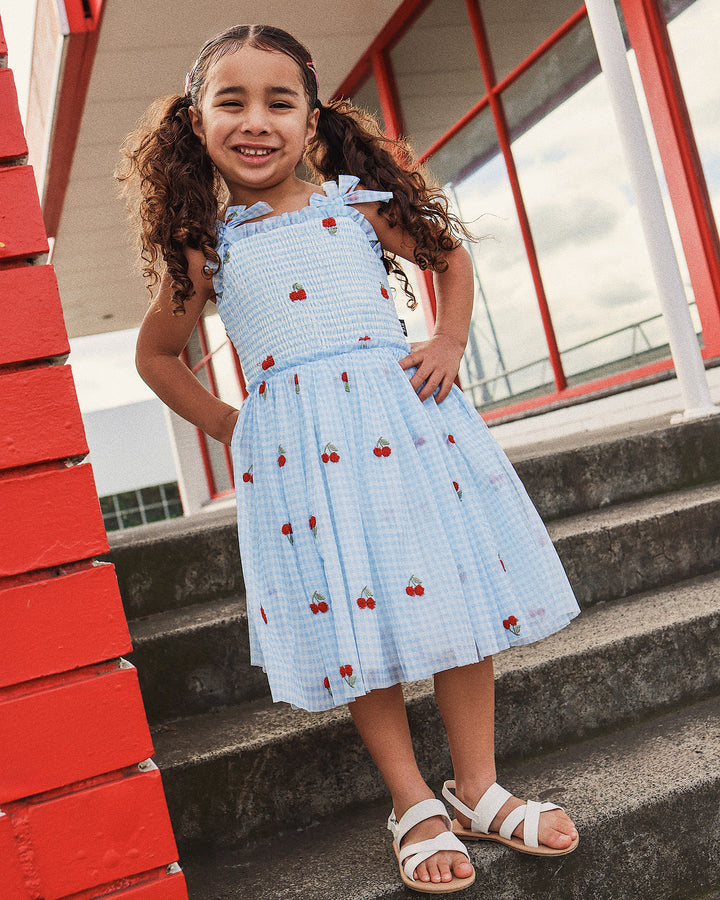 LUNABELLE DRESS IN BLUE GINGHAM