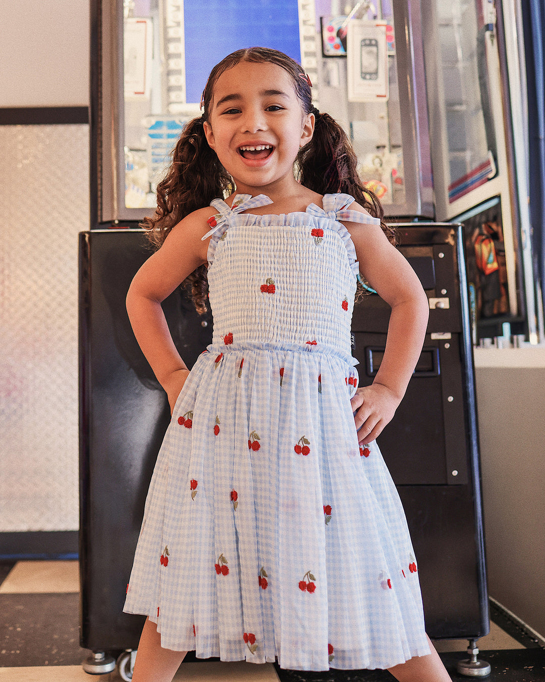 LUNABELLE DRESS IN BLUE GINGHAM