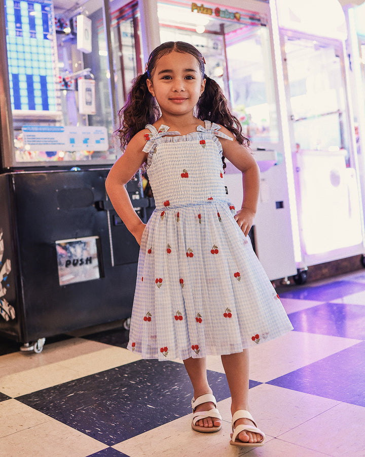LUNABELLE DRESS IN BLUE GINGHAM