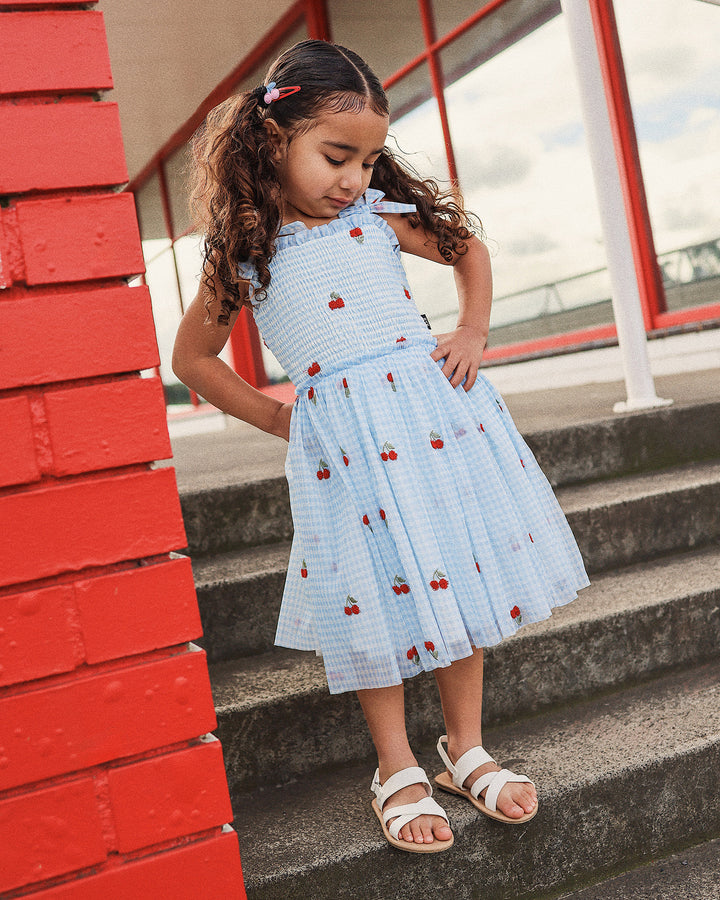 LUNABELLE DRESS IN BLUE GINGHAM