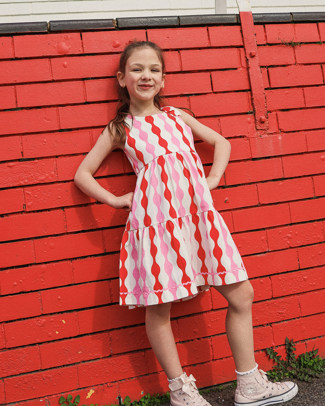 RIC RAC BOW DRESS IN PARTY PINK