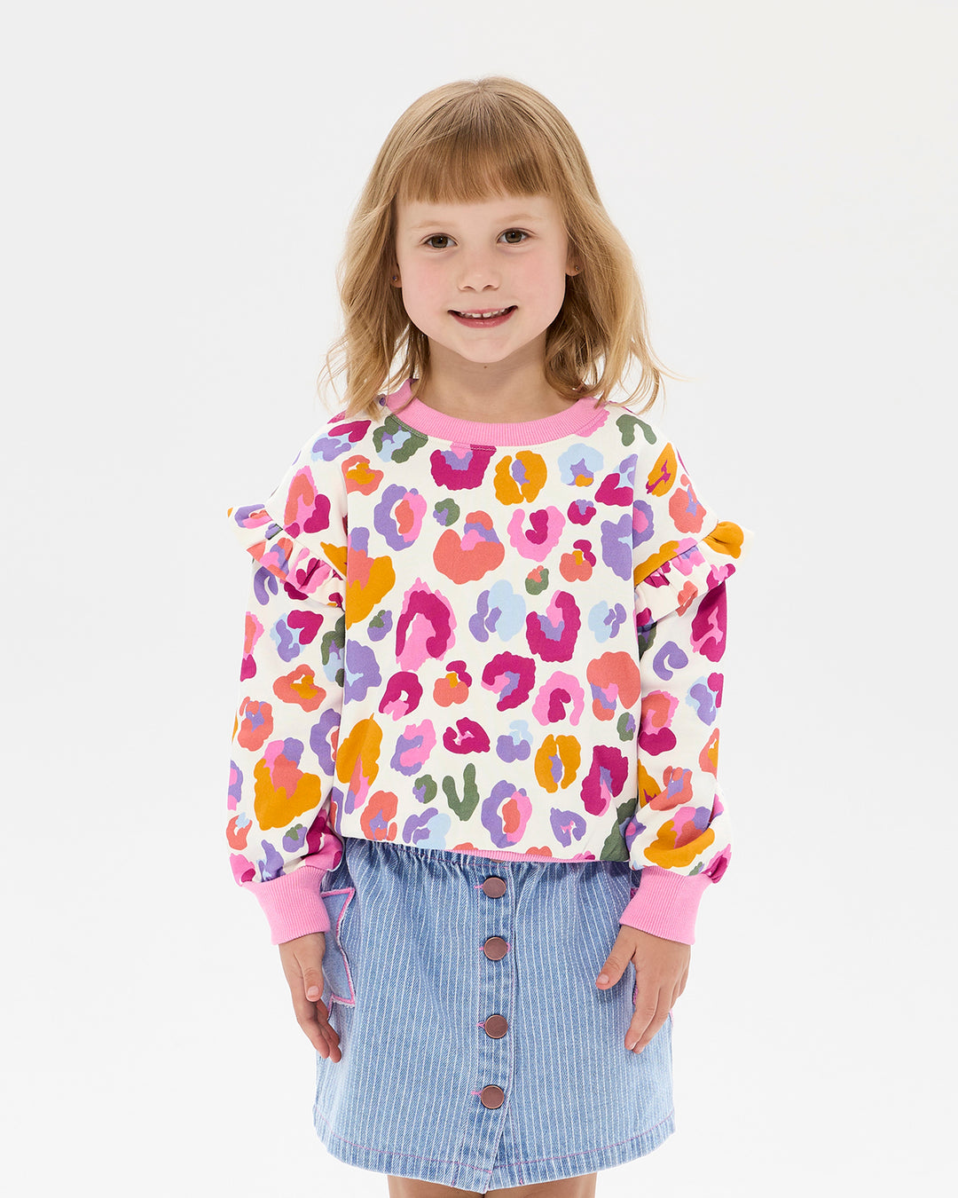 RAINBOW LEOPARD JESSICA FRILL SWEATSHIRT