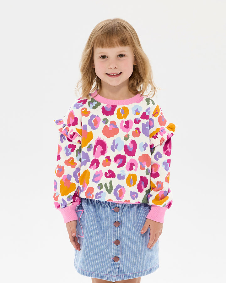 RAINBOW LEOPARD JESSICA FRILL SWEATSHIRT