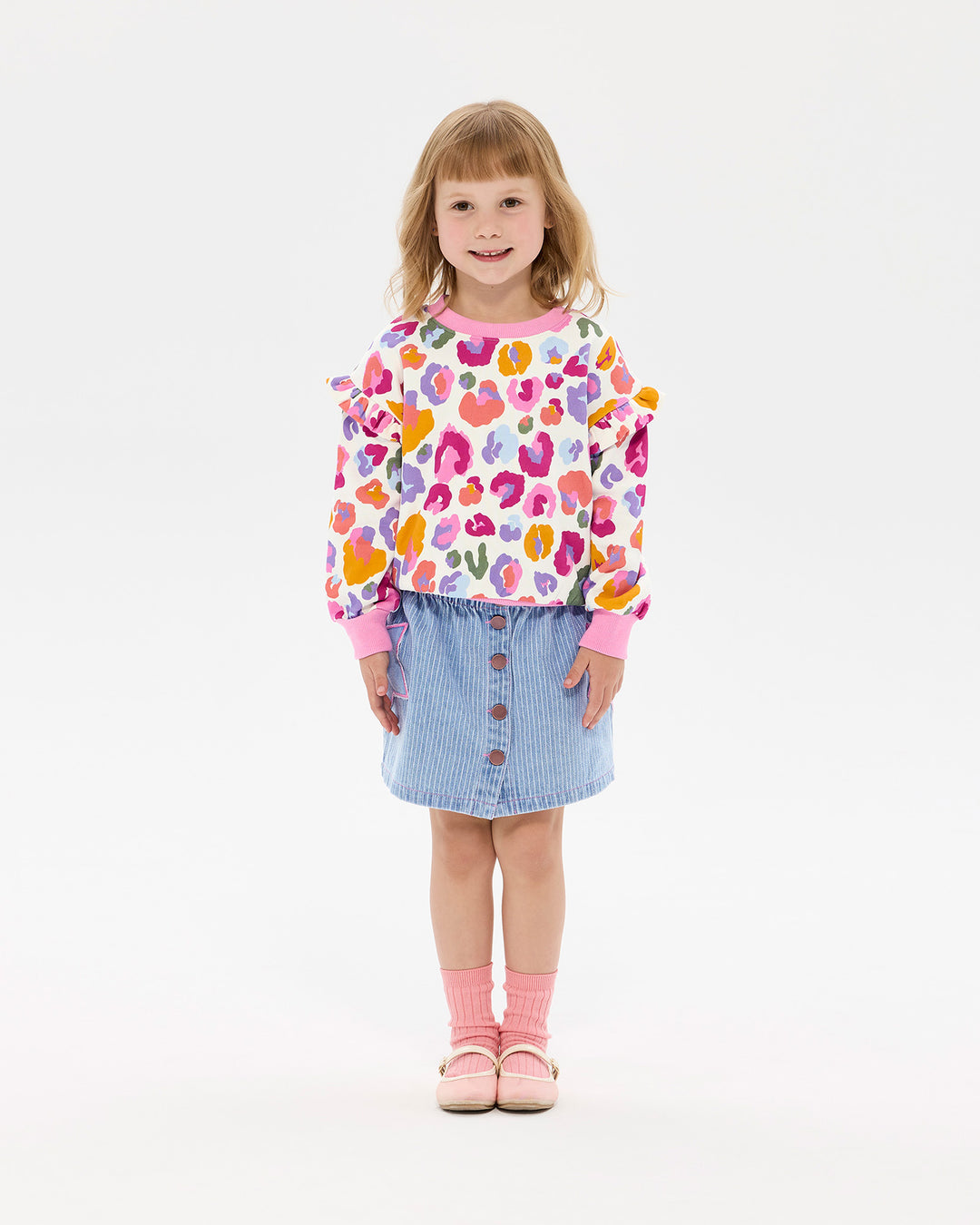RAINBOW LEOPARD JESSICA FRILL SWEATSHIRT