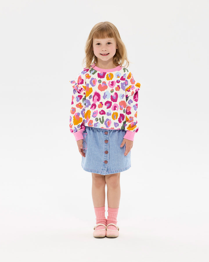 RAINBOW LEOPARD JESSICA FRILL SWEATSHIRT
