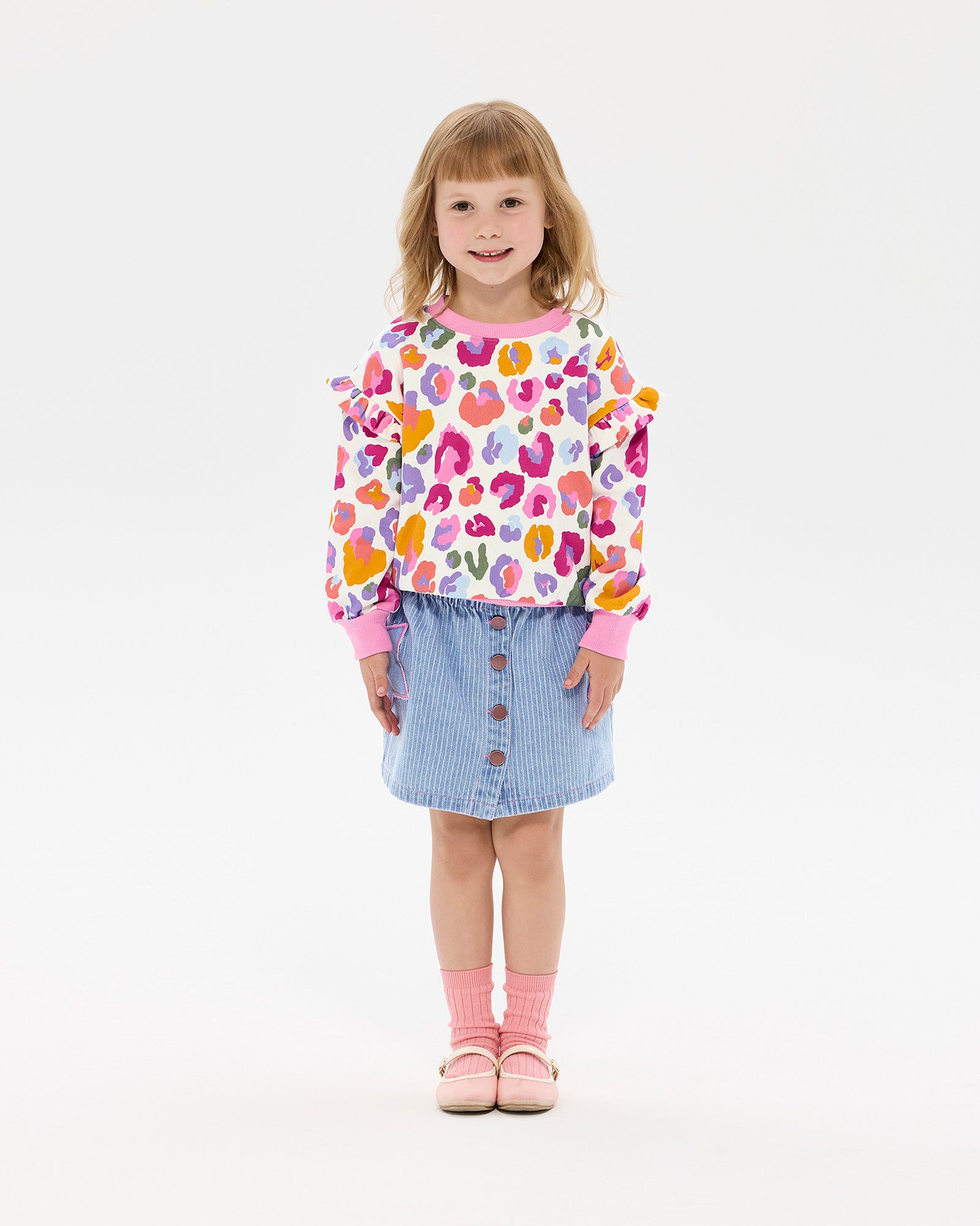 RAINBOW LEOPARD JESSICA FRILL SWEATSHIRT