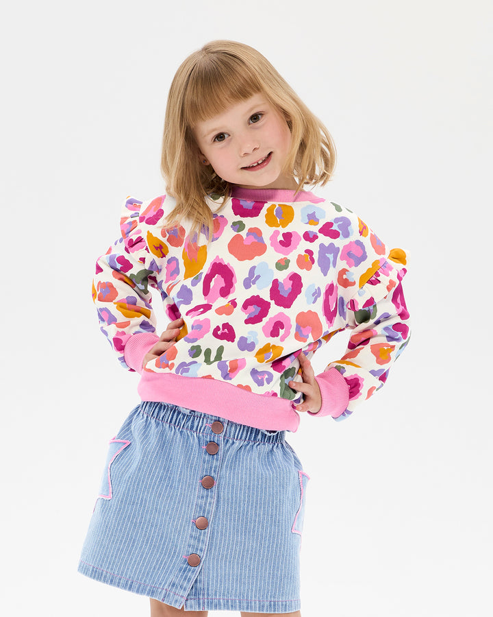 RAINBOW LEOPARD JESSICA FRILL SWEATSHIRT
