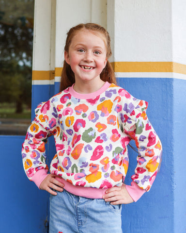 RAINBOW LEOPARD JESSICA FRILL SWEATSHIRT