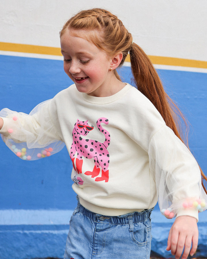 LEOPARD POM POM SWEATSHIRT