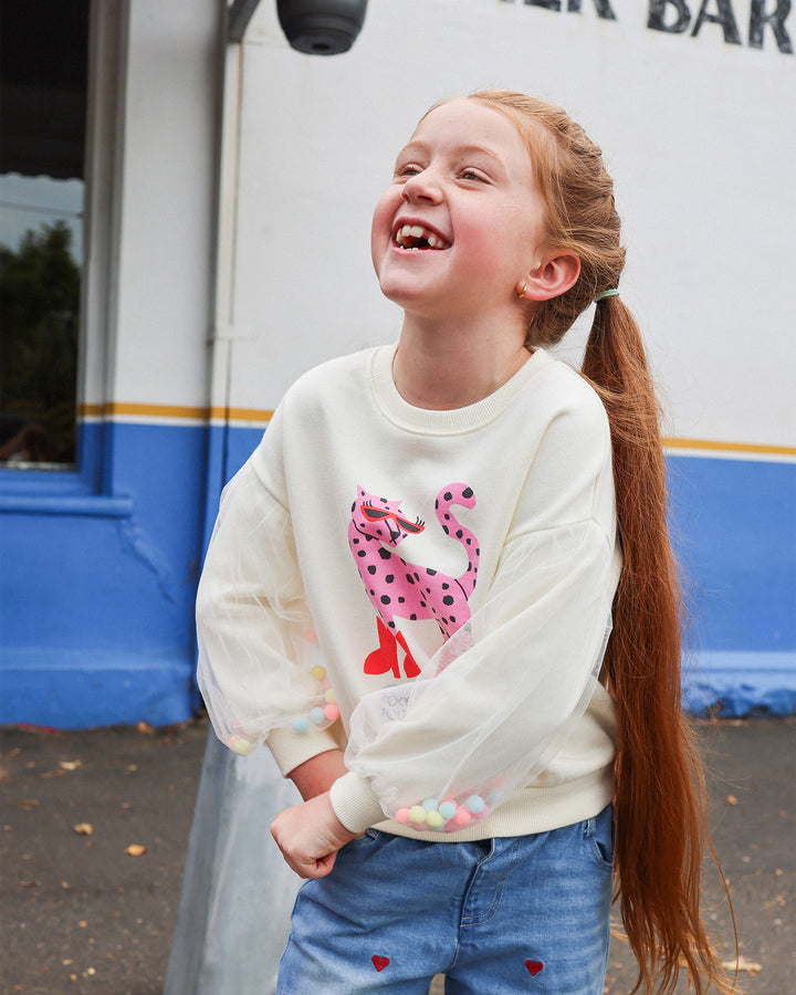 LEOPARD POM POM SWEATSHIRT