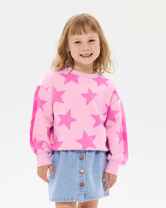PINK STAR FUNKY FRINGE SWEATSHIRT