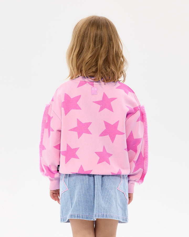 PINK STAR FUNKY FRINGE SWEATSHIRT