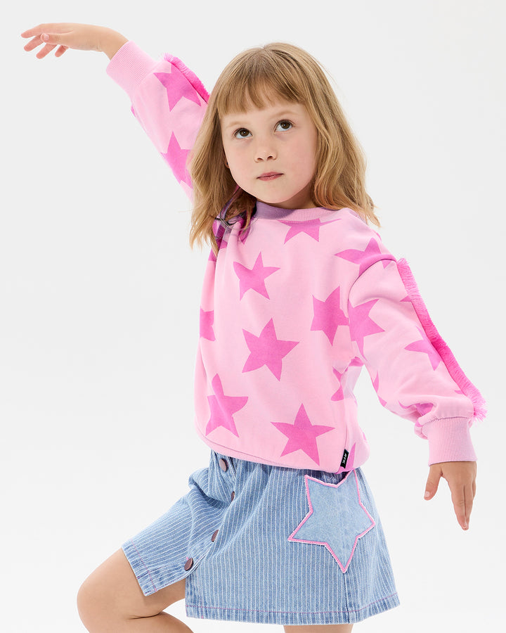 PINK STAR FUNKY FRINGE SWEATSHIRT