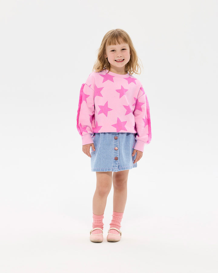 PINK STAR FUNKY FRINGE SWEATSHIRT
