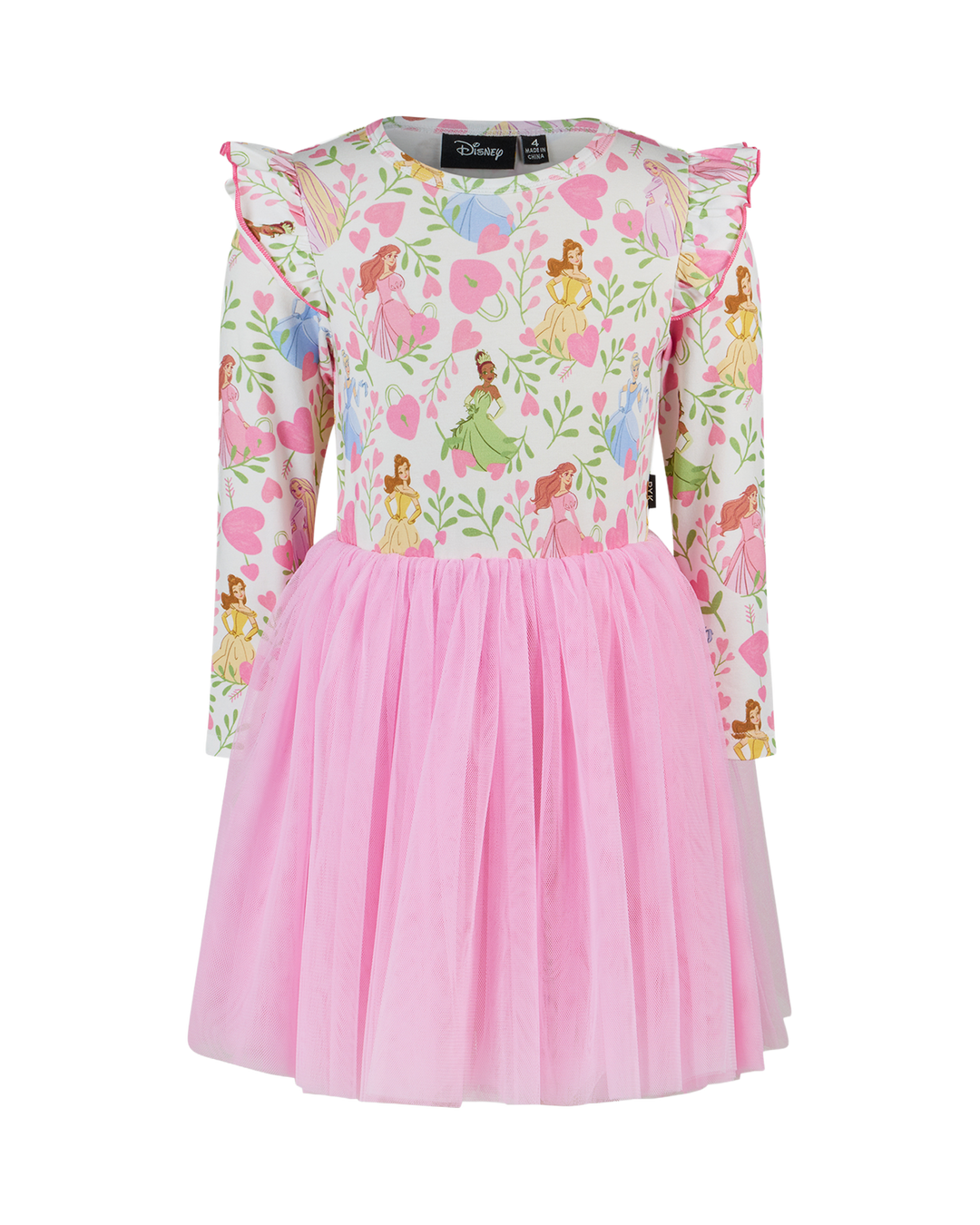 DISNEY PRINCESS FLORAL HEARTS LONG SLEEVE TULLE DRESS