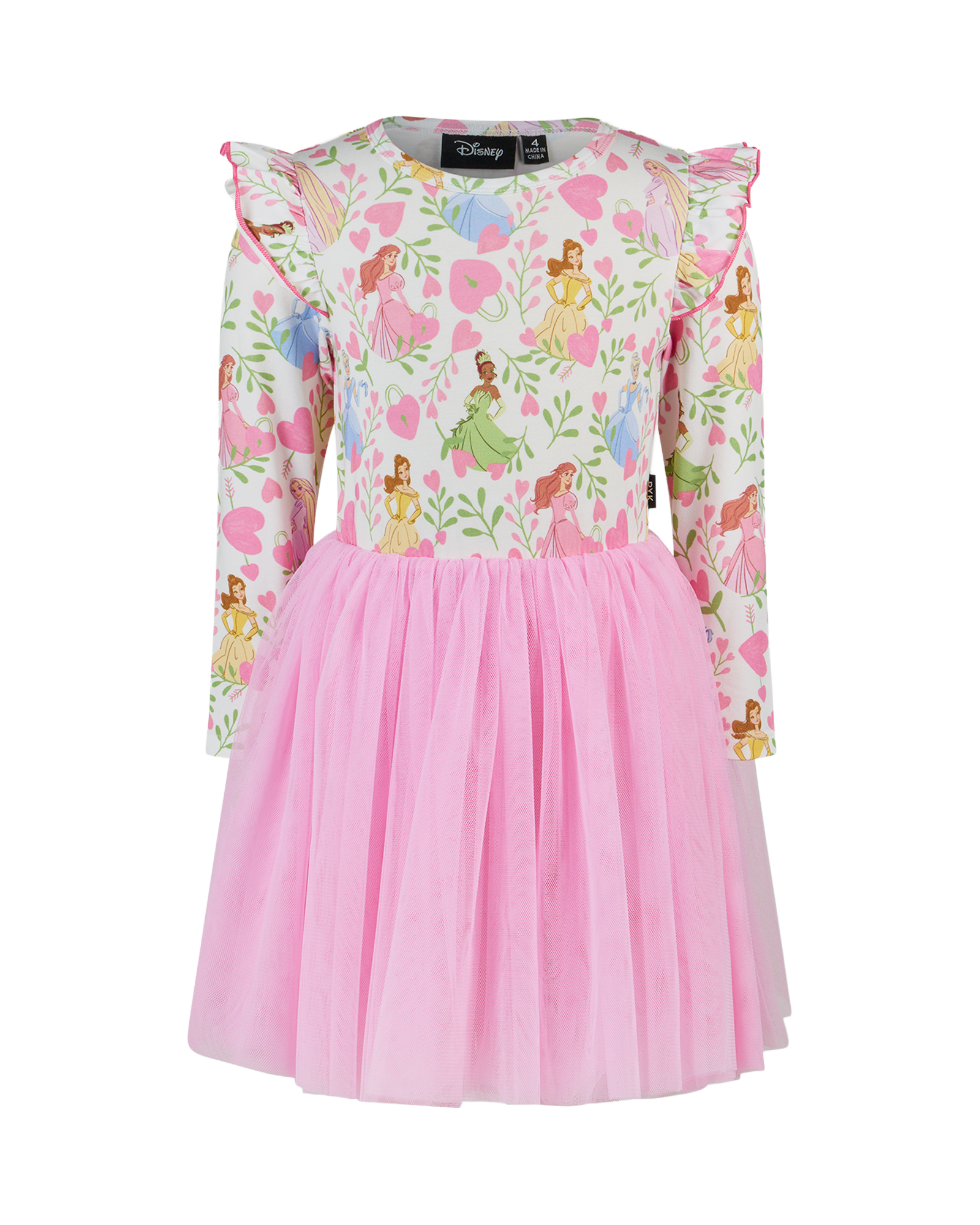 DISNEY PRINCESS FLORAL HEARTS LONG SLEEVE TULLE DRESS