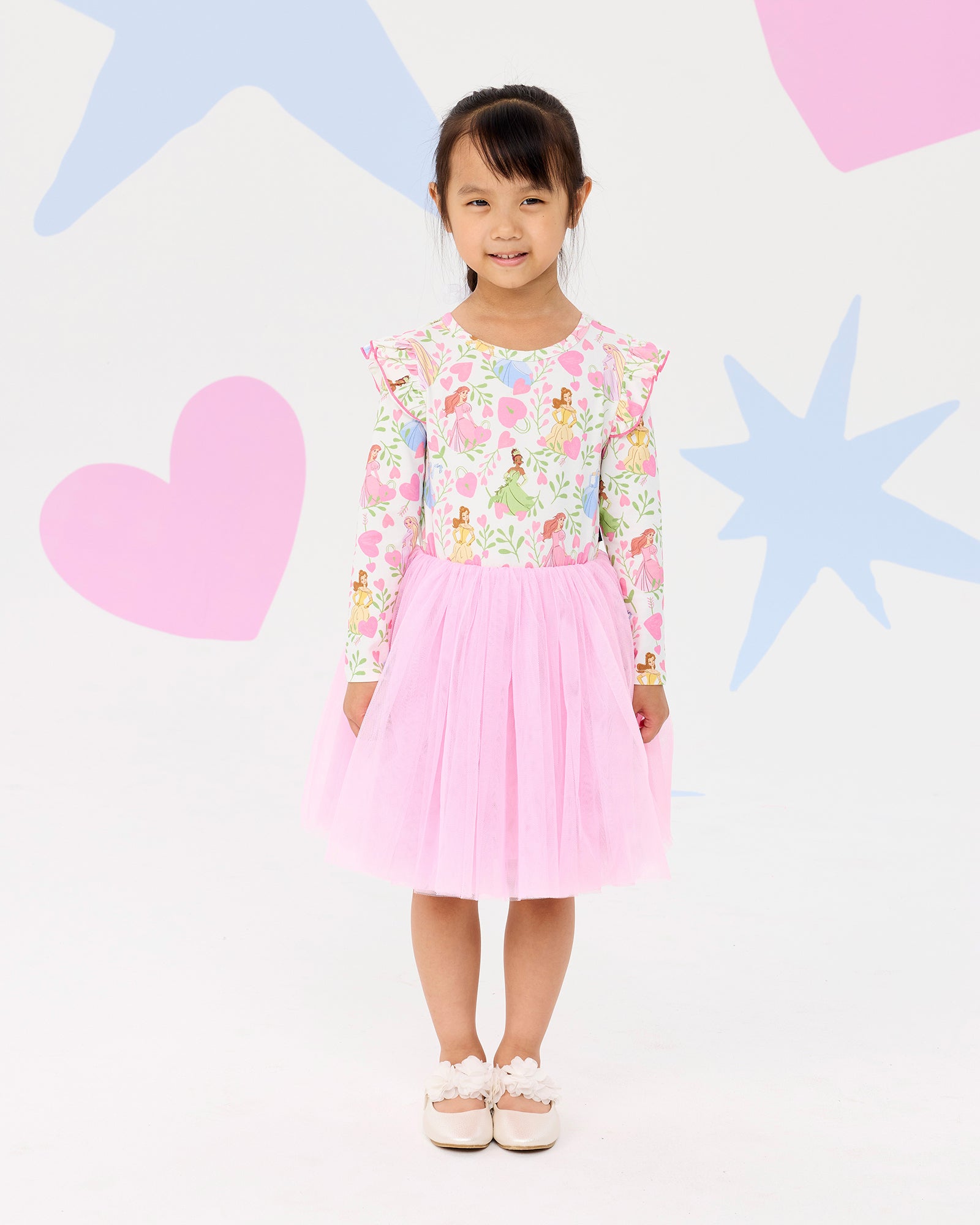 DISNEY PRINCESS FLORAL HEARTS LONG SLEEVE TULLE DRESS
