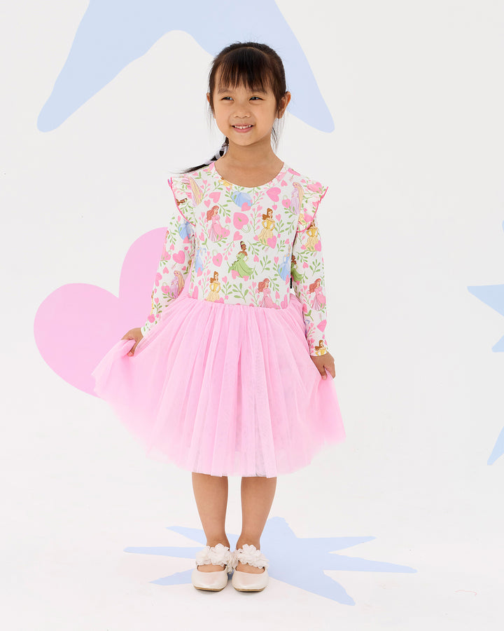 DISNEY PRINCESS FLORAL HEARTS LONG SLEEVE TULLE DRESS