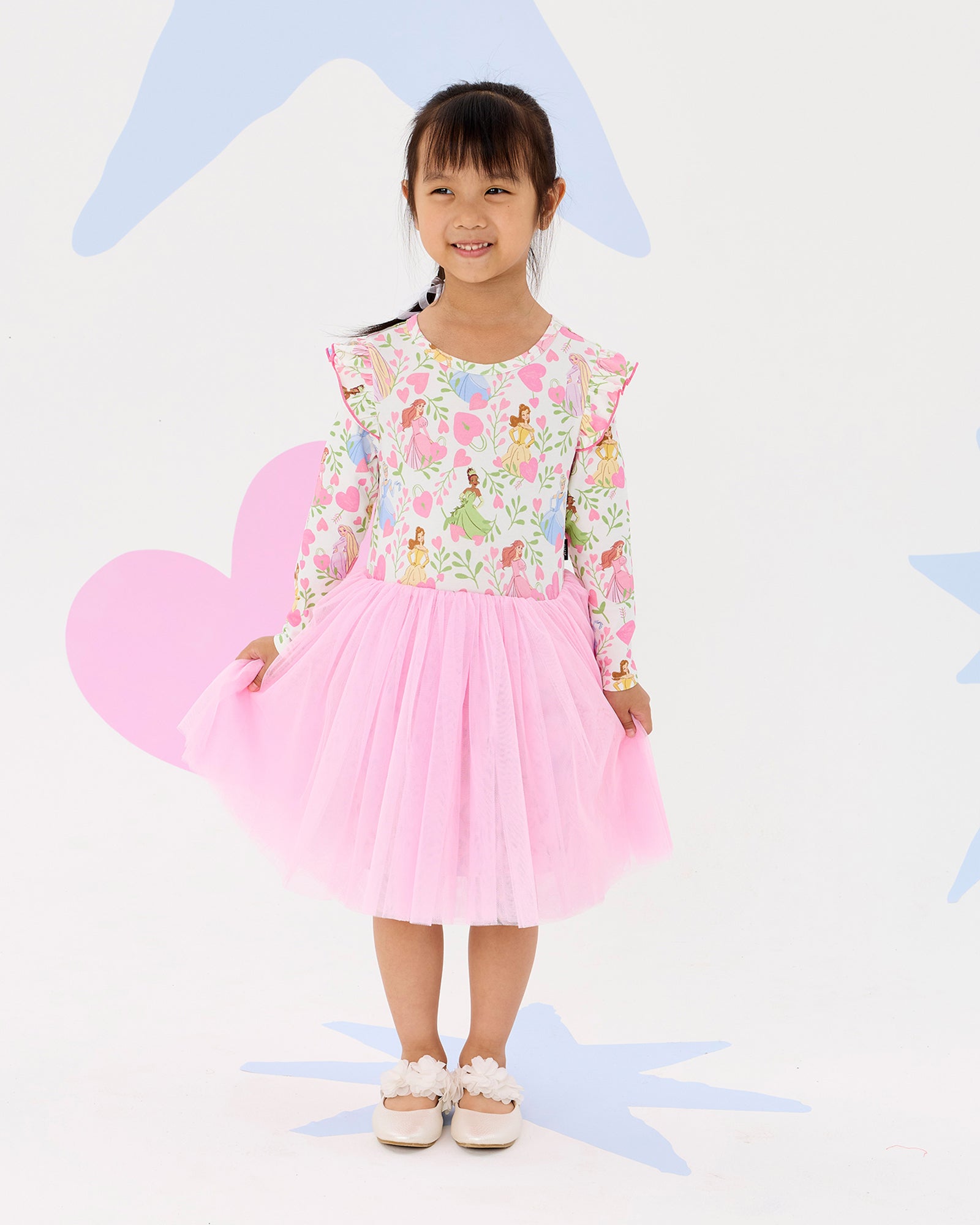 DISNEY PRINCESS FLORAL HEARTS LONG SLEEVE TULLE DRESS