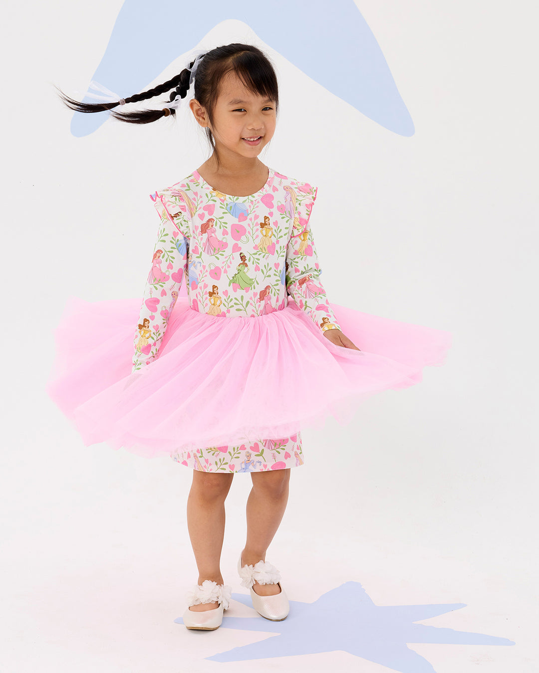 DISNEY PRINCESS FLORAL HEARTS LONG SLEEVE TULLE DRESS