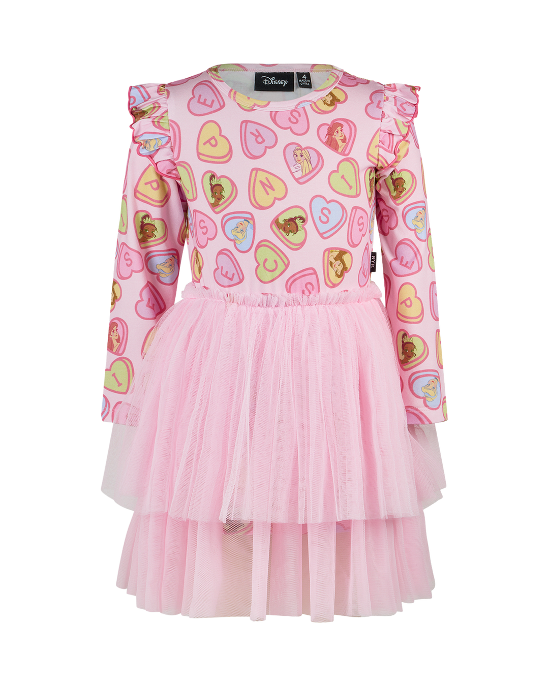 DISNEY PRINCESS CANDY HEARTS LONG SLEEVE FRILL DRESS
