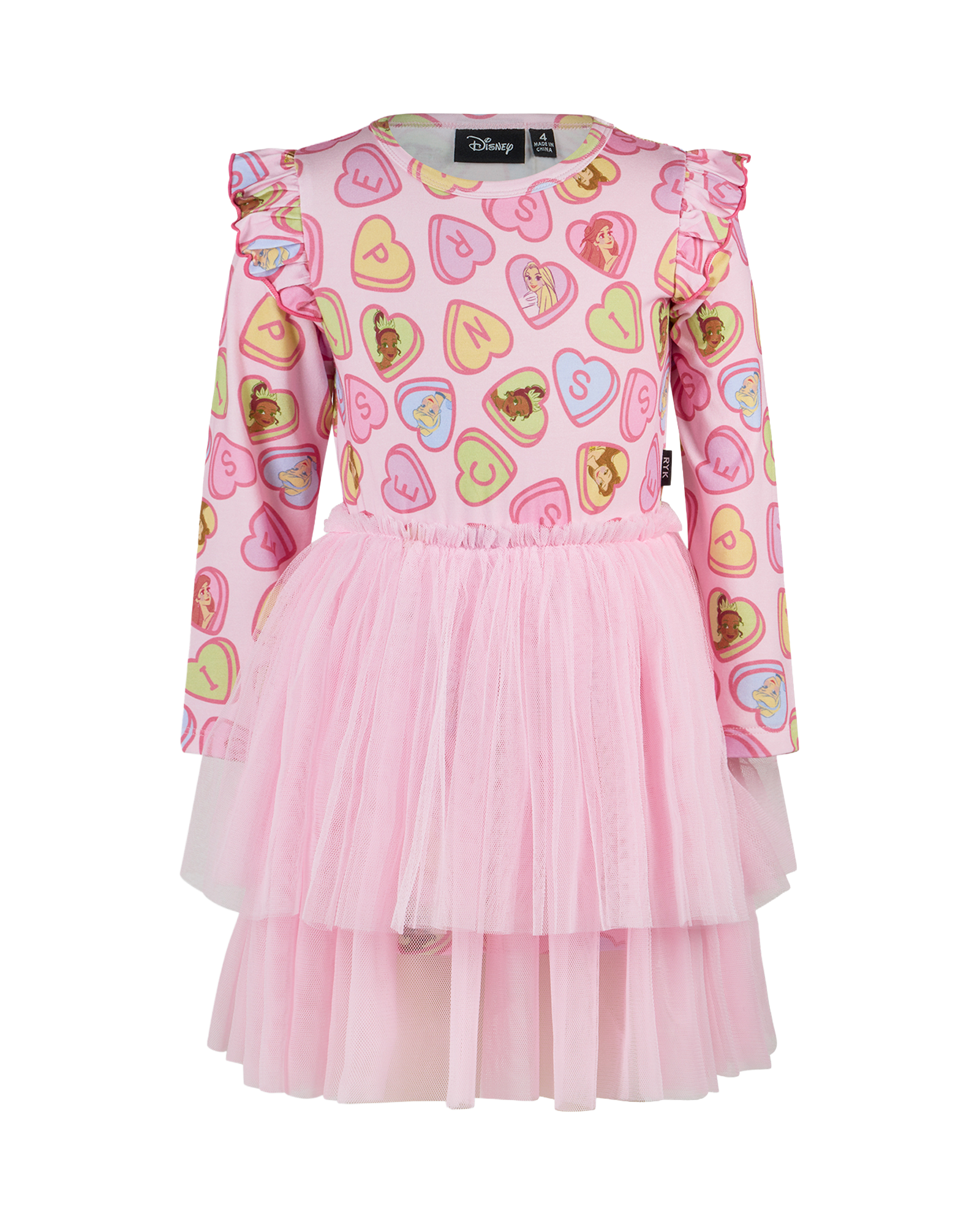 DISNEY PRINCESS CANDY HEARTS LONG SLEEVE FRILL DRESS