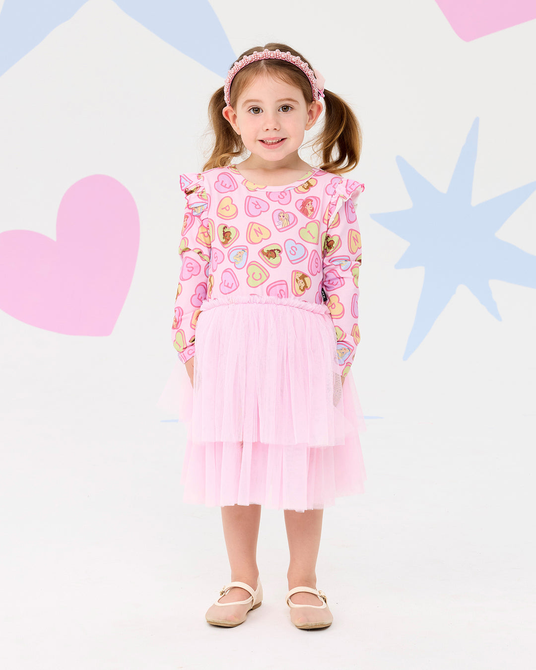 DISNEY PRINCESS CANDY HEARTS LONG SLEEVE FRILL DRESS