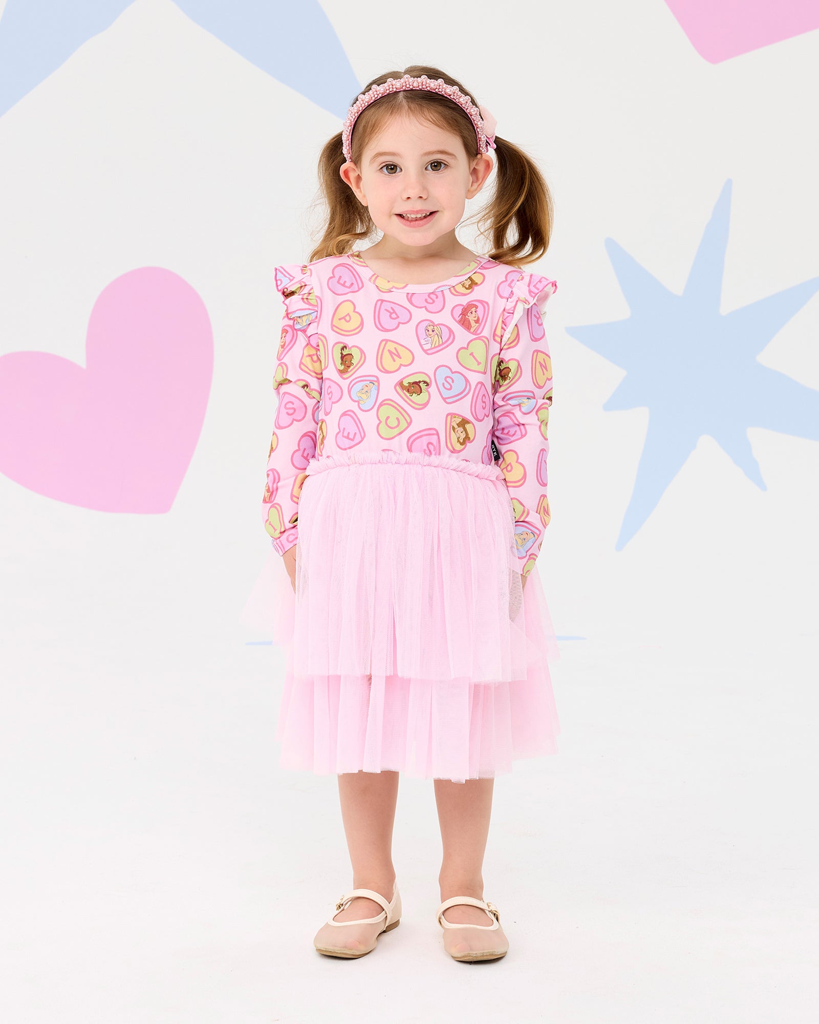 DISNEY PRINCESS CANDY HEARTS LONG SLEEVE FRILL DRESS