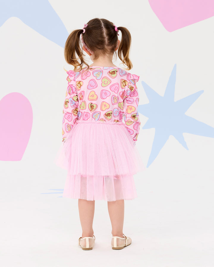 DISNEY PRINCESS CANDY HEARTS LONG SLEEVE FRILL DRESS