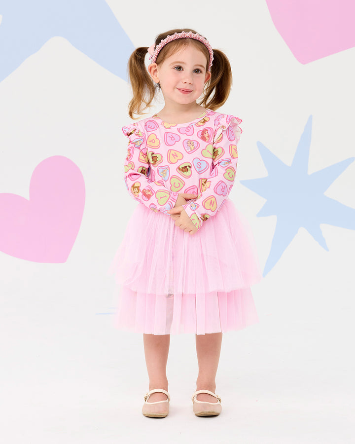DISNEY PRINCESS CANDY HEARTS LONG SLEEVE FRILL DRESS